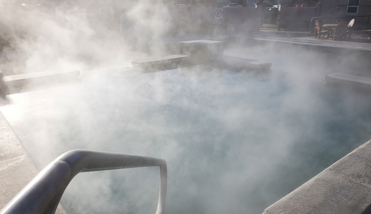 Steaming hot water in the outdoor geothermal hot spring pool